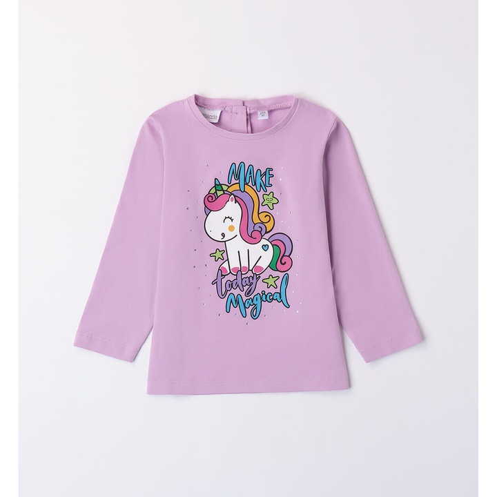 Блуза с принт еднорог за момиче, Sarabanda, 0.A355, Лилав
