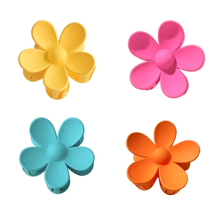 Set de 4 Clame de Par in Forma de Floare, Multicolor