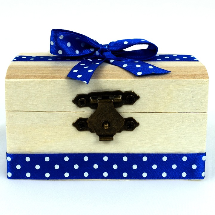 Cutie Prima Suvita din Lemn, model "Fundite cu Buline", culoare Albastru, marca LoreBebe ®