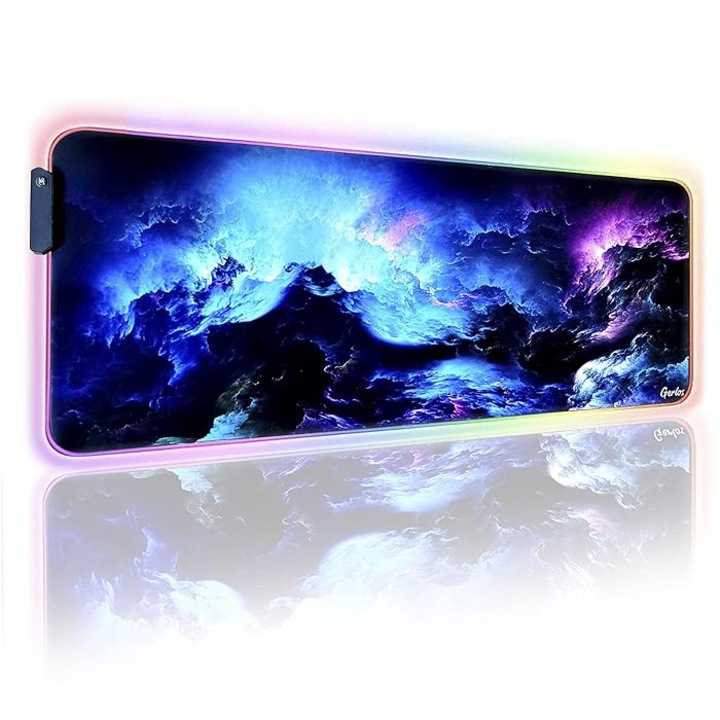 MousePad Gaming Profesional Model Valuri Chris Badzi 369®, Cauciucat, 14 Moduri Iluminare LED, Conectare USB, 7 Culori, AntiDerapant, Cusaturi Anti-Rupere, Viteza de Alunecare Marita, Dimensiuni ce Permit Miscarile Nerestrictionate, 90x40 cm