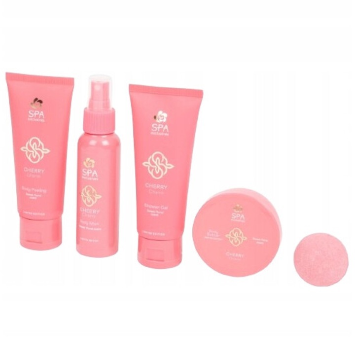 Подаръчен комплект Spa Exclusives Cherry, Cardsplitter, 5 части, веган продукти, подаръчна кутия