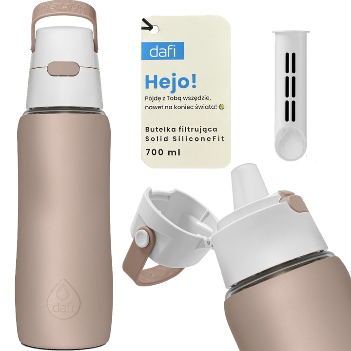 Sticla filtranta Dafi Solid SliliconeFit, cu 1 filtru, 0,7l, Bej/Alb