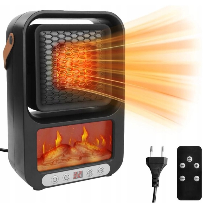 Hordozható mini légfűtő kandalló hatású, 500 W, 360 fokban állítható, 24 X 15, 5 CM