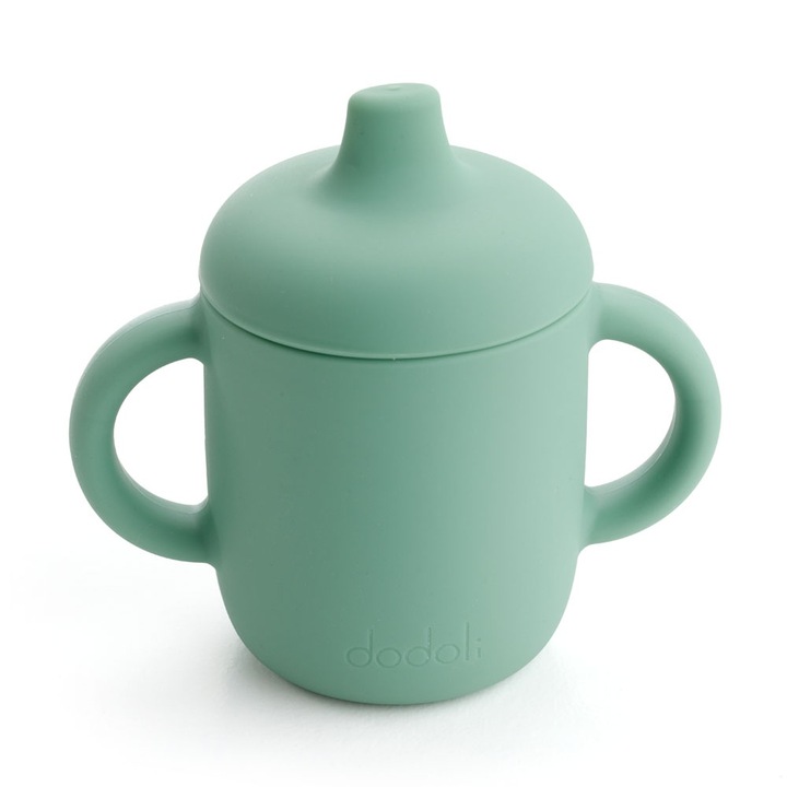 Чаша за вода против протичане за бебета и деца Dodoli, 6+ месеца, без BPA, Силиконова, 150 ml, Зелена