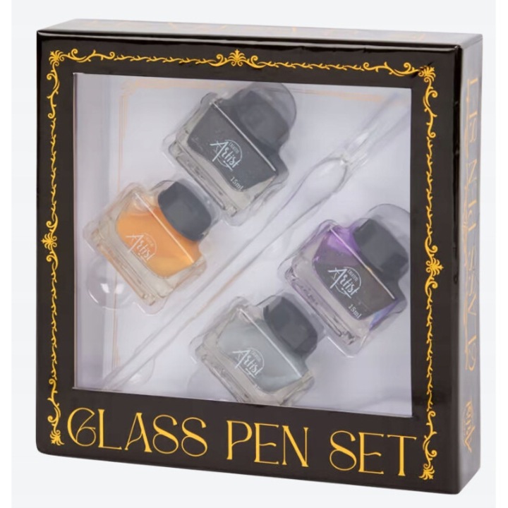 Set elegant de caligrafie cu stilou din sticla, CARDSPLITTER, 4 culori de cerneala, cutie eleganta