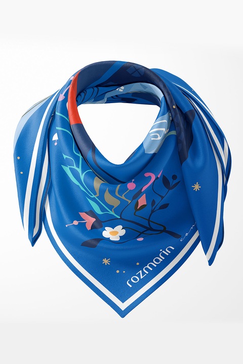 ROZMARIN CONCEPT, Esarfa din matase cu imprimeu grafic, Albastru