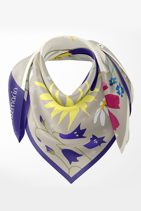 ROZMARIN CONCEPT, Esarfa din matase cu imprimeu grafic, Bej, Indigo