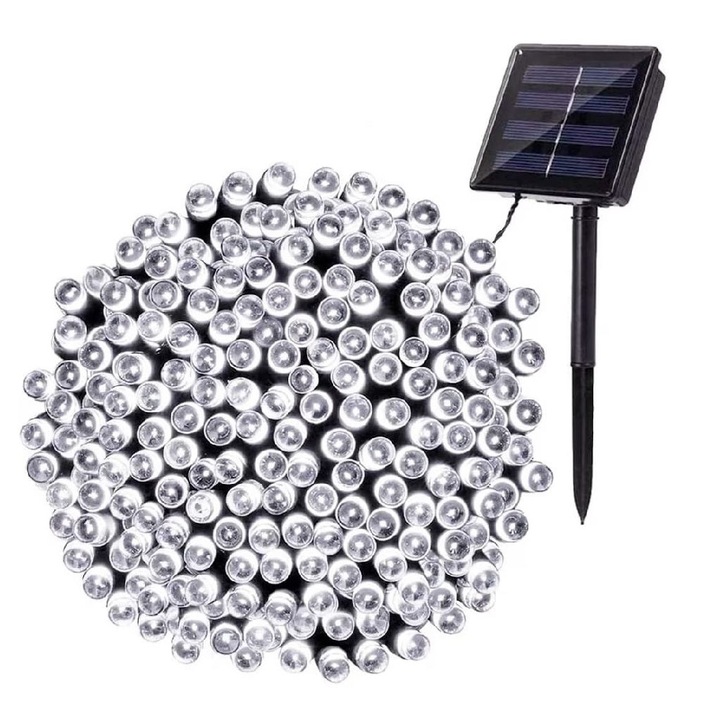 Instalatie Luminoasa Solara, IP44, de 30m Lungime, cu 150 LED-uri, Lumina Alba Rece