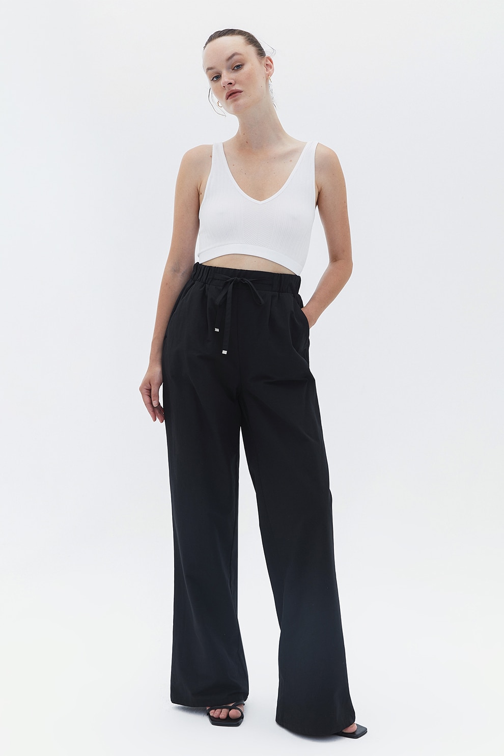 OXXO, Pantaloni relaxed-fit cu talie inalta, Negru, XS