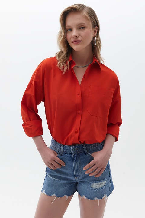 OXXO, Camasa lejera cu buzunar aplicat pe piept, Rosu vermillion
