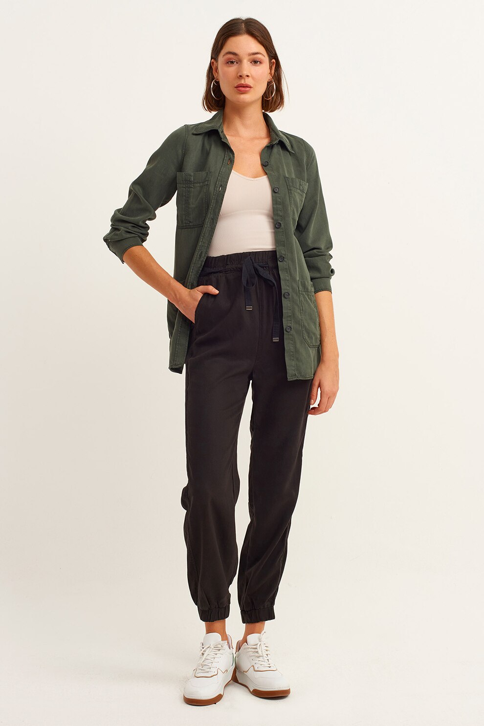 OXXO, Pantaloni jogger din lyocell cu buzunare, Negru, 2XS