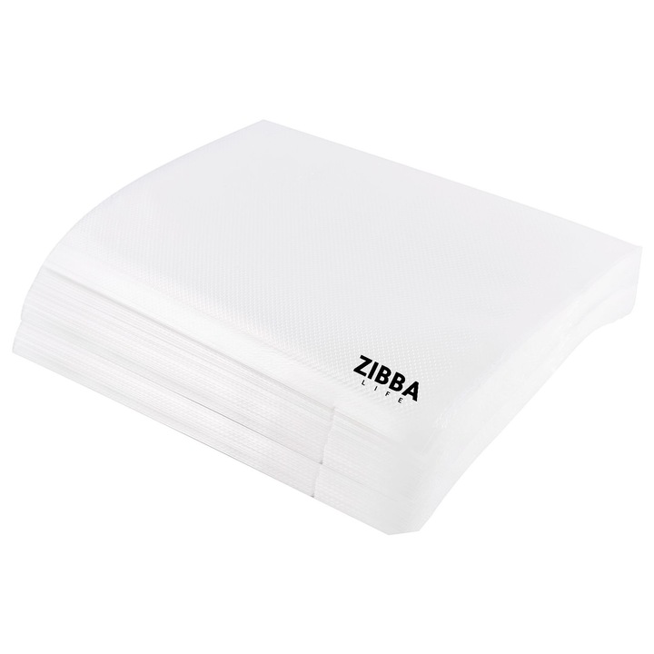 Pungi Vidat Gofrate 100 Bucati, Dimensiune 25x30 cm Zibba Life™, Compatibile cu Aparat de Vidat Alimente de Orice Model, Reutilizabile, Rezistente
