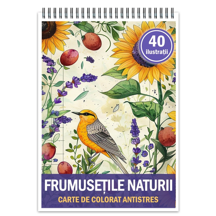 Carte de colorat pentru relaxare si antistres, 40 de ilustratii, Frumusetile Naturii, 86 pagini