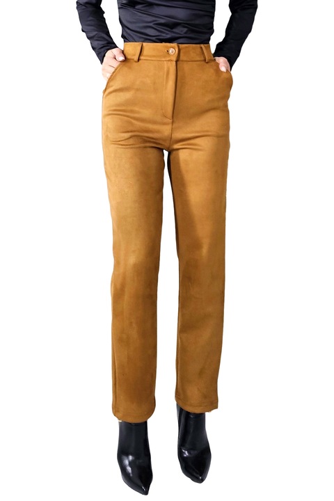 Pantaloni de dama cu aspect de piele intoarsa Silkwood, Maro