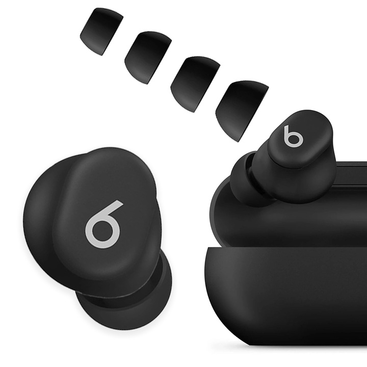 Casti wireless, Beats, Solo Buds, Negru Mat, Sunet Clar si Puternic, Autonomie 18h, Bluetooth, Microfon Avansat, Compatibilitate Instantanee cu iOS si Android, Design Ergonomic, Buton Multifuntional pentru Control, Incarcare Rapida USB-C