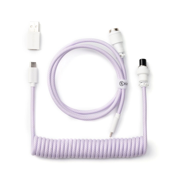 Cablu pentru tastatura mecanica Keychron Coiled Aviator Cable, Violet deschis - Conector simplu