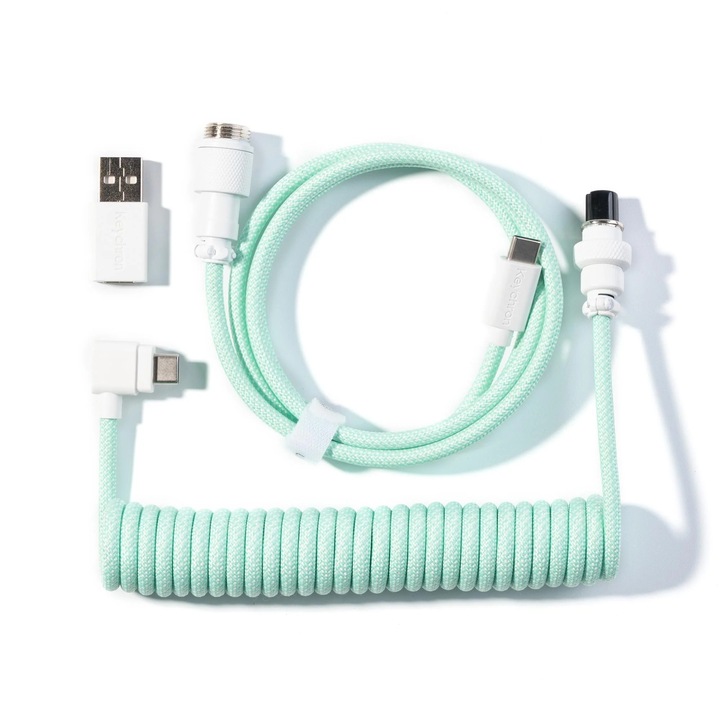 Cablu pentru tastatura mecanica Keychron Coiled Aviator Cable, Menta - Angular