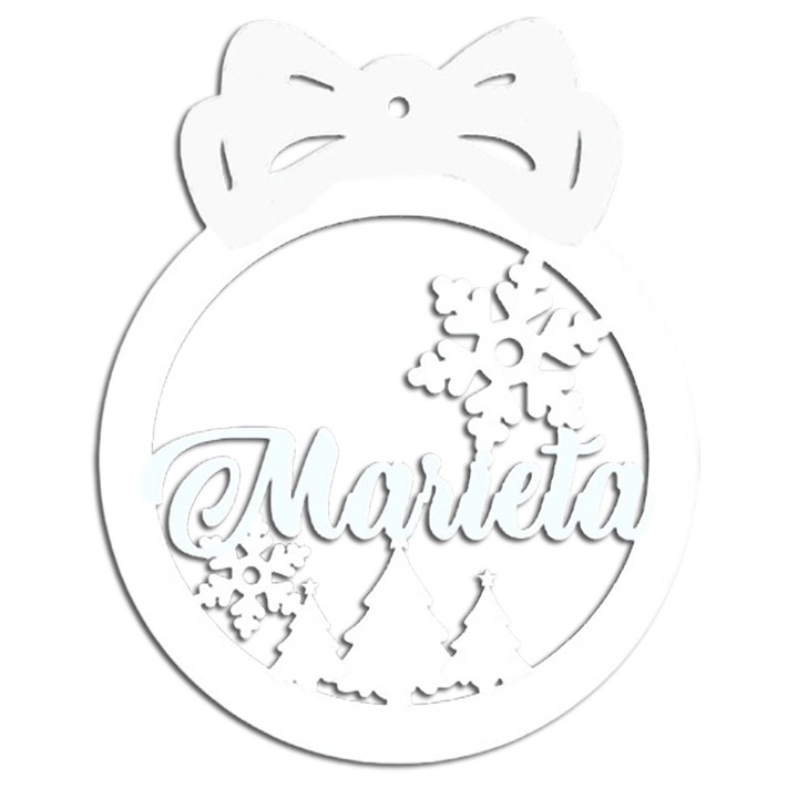 Glob de Craciun cu numele MARIETA, decor de iarna, lemn alb, 10cm, ArtemisGift