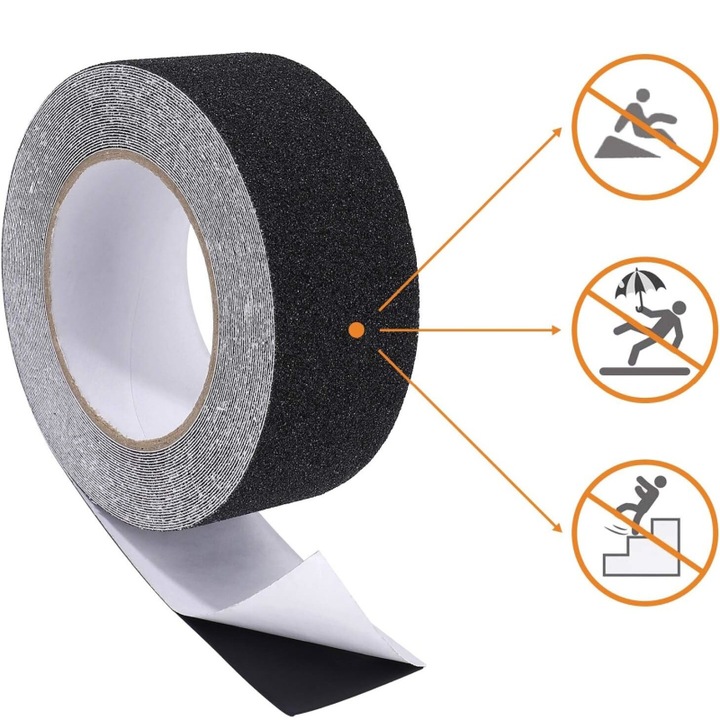 Banda Antiderapanta Adeziva Neagra CCmax pentru Scari si Trepte de Interior si Exterior, aplicare pe Metal, Lemn, Gresie, Ciment, 5cm x 5m