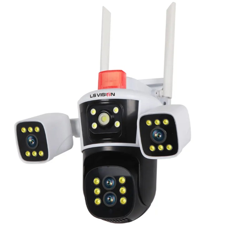 Camera de Supraveghere WIFI 4K, 16MP, Zoom 10X, 4 lentile, Control din telefon, Urmarire subiect, Microfon si difuzor incorporate, alarma