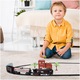 Направи си сам електрическа влакова верига "LikeSmart Rail King", 21 аксесоара, звуци и светлини, един локомотив, 3 вагона, 270 см, черен