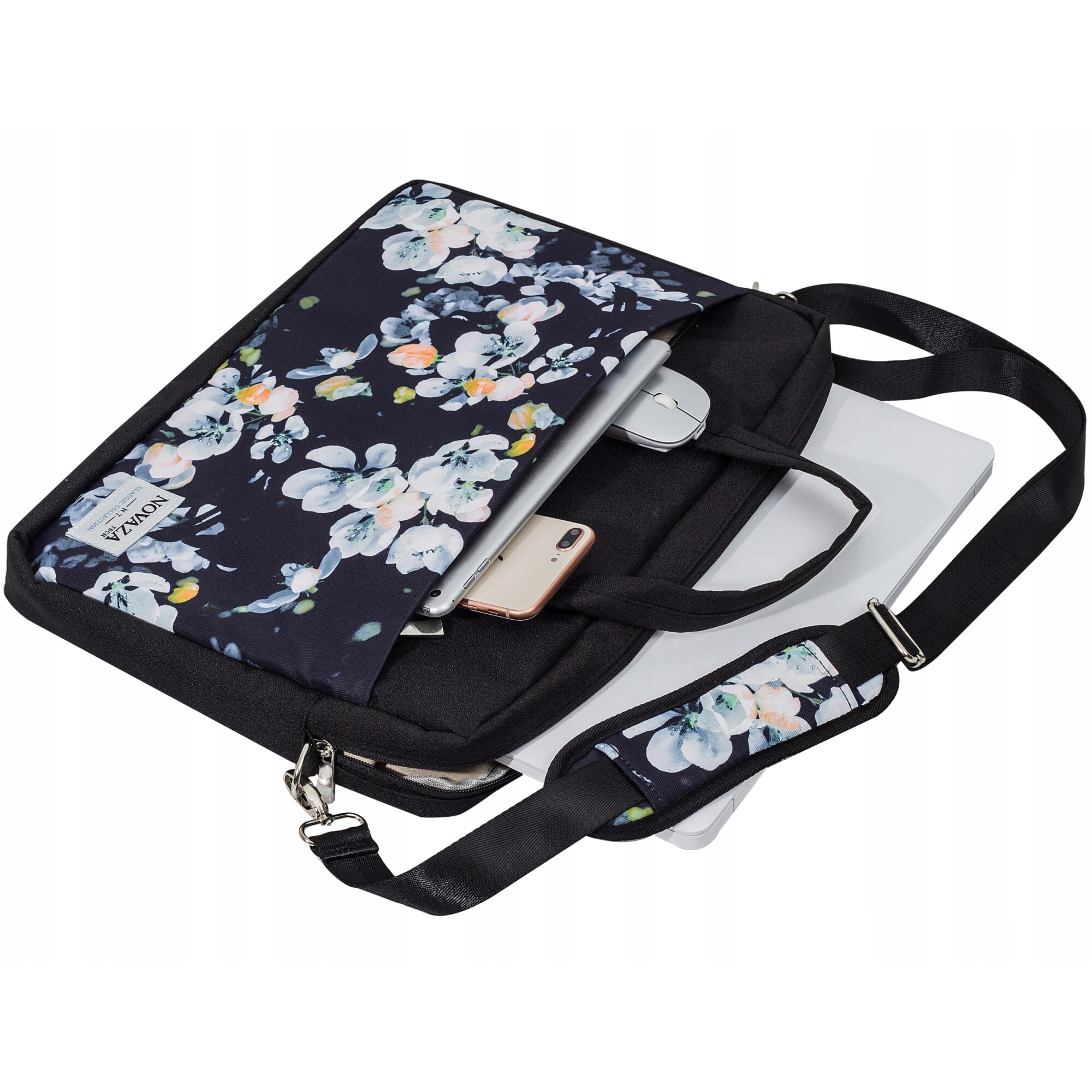 Husa Laptop, Novaza tech, Nylon, 17inch, Fermoar, Compartiment laptop, Absorbtie socuri, Curea de umar ajustabila, 32x43x4.5cm, Multicolor