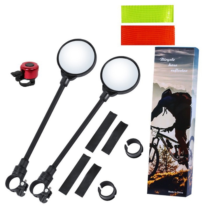 Oglinzi bicicleta Rqiurpn, set 2 bucati, ajustabile, negre, 375x90mm