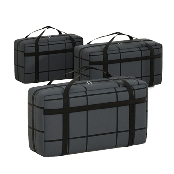 Cutie de depozitare pliabila, WALALLA, set de 3 bucati, cu fermoar, 75x36x33cm, negru