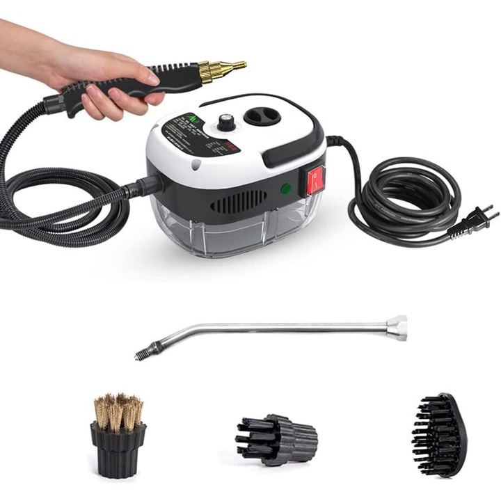 Aparat de curatat, 6 niveluri temperatura 2500W Portabil si Puternic Degresare si Spalare Multisuprafete 4 accesorii incluse si 6 trepte de setare pentru abur Negru