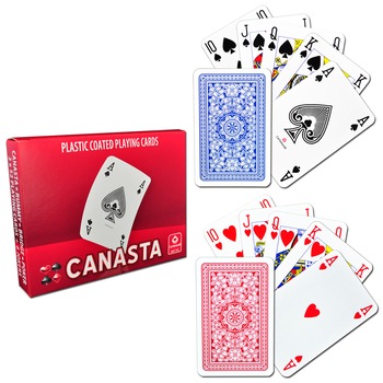 Carti de joc CANASTA, 2 pachete a 52 carti + 6 jokeri, produse de Cartamundi Carti de joc CANASTA, 2 pachete a 52 carti + 6 jokeri, produse de Cartamundi