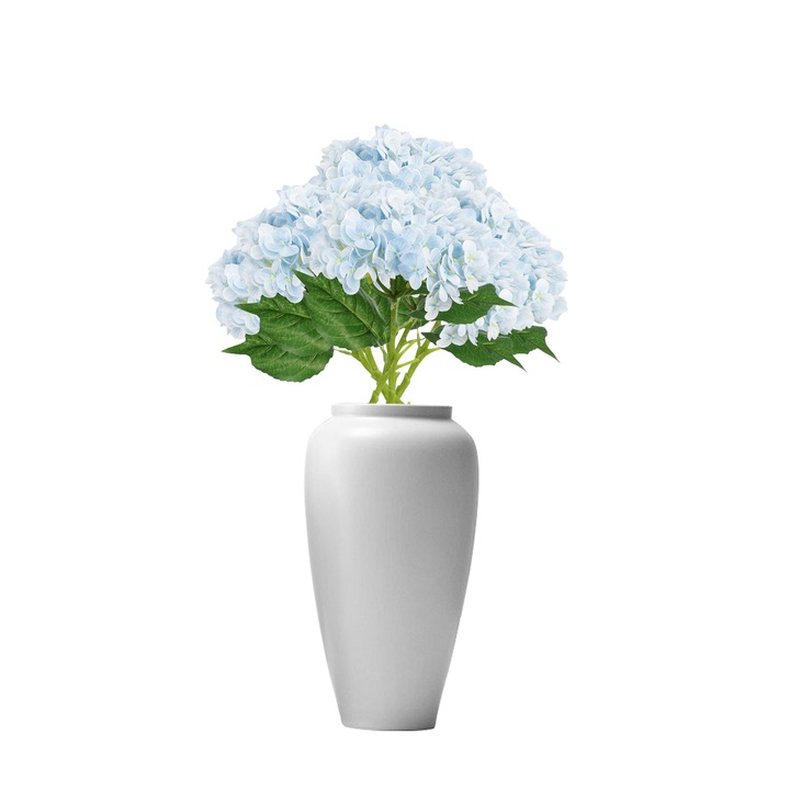 Комплект от 6 изкуствени хортензии, Мека гума, Светлосини