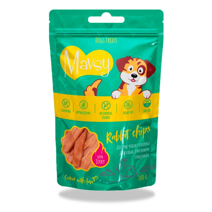 Награди за кучета с чувствително храносмилане MAVSY, заешки чипс, 100 гр