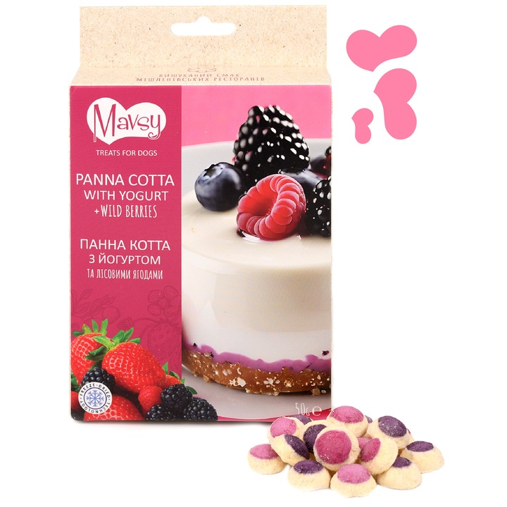 Recompense caini, MAVSY FREEZE DRIED Panna cotta cu iaurt si fructe de padure 50g