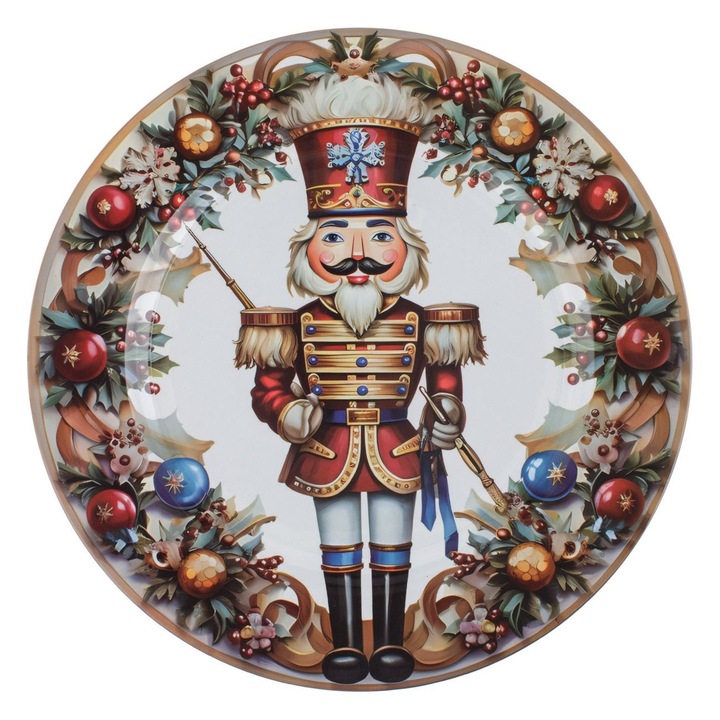 Platou Decorativ Craciun Rotund Plastic Ø33cm Spargatorul De Nuci Vasc Ornamente