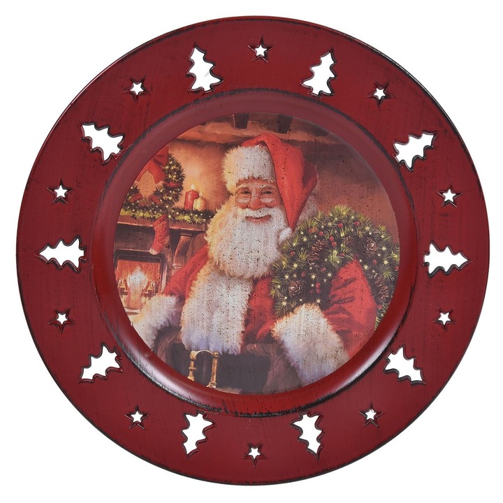 Platou Decorativ Craciun Rotund Plastic Ø33cm Mos Craciun Margine Perforata