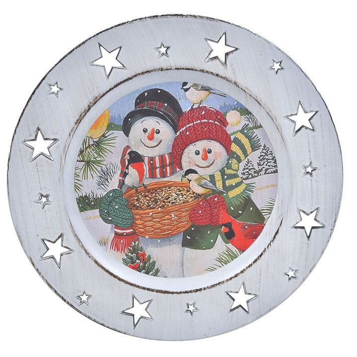 Platou Decorativ Craciun Rotund Plastic Ø33cm Om De Zapada Margine Stele Perforate