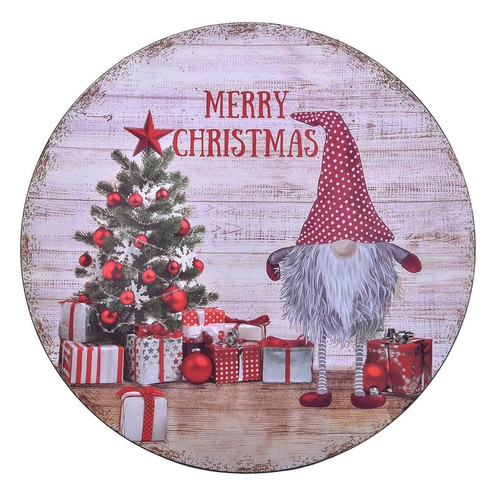 Platou Decorativ Craciun Rotund Plastic Ø40cm Gnome Brad Impodobit Cadouri