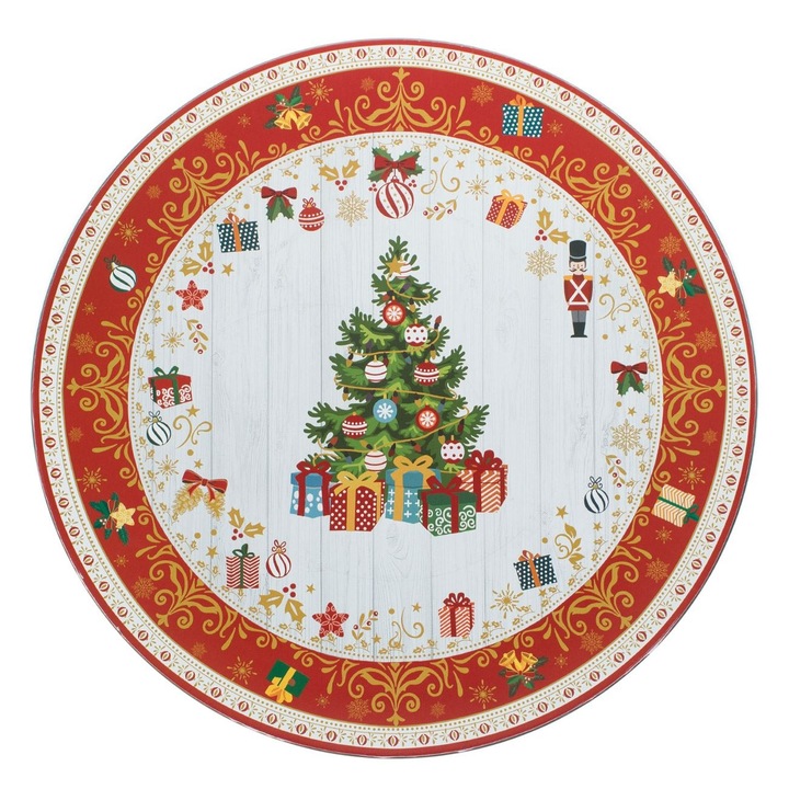 Platou Decorativ Craciun Rotund Plastic Ø40cm Brad Impodobit Cadouri