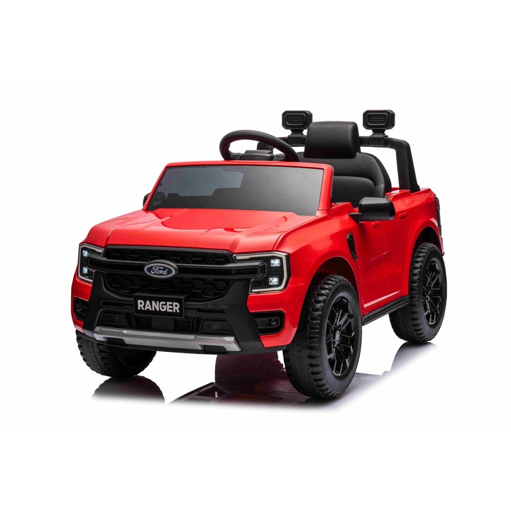 Masina electrica de jucarie FORD Ranger 12V, rosu, Scaun piele, Telecomanda 2,4 GHz, Intrare Bluetooth/USB, Suspensii, Baterie 12V, Roti din plastic, MOTOR 2 X 30W, Licenta ORIGINALA