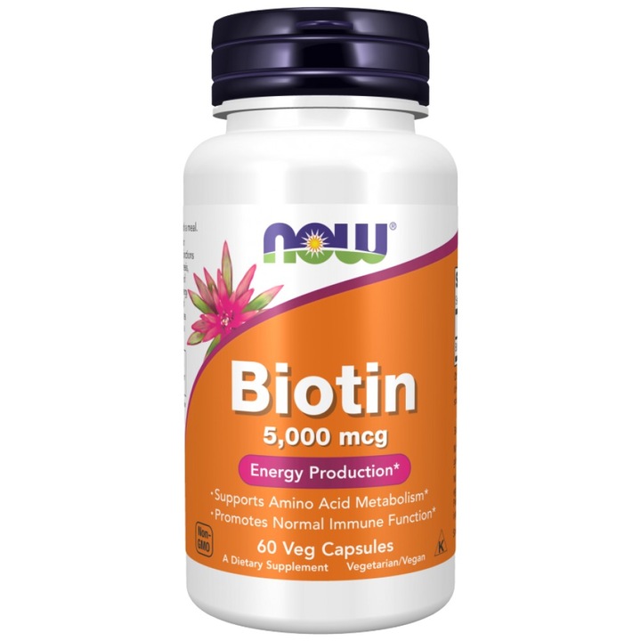 Хранителна добавка NOW Foods Biotin 5000 mcg, 60 капсули