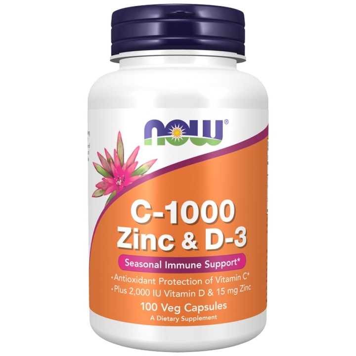 Хранителна добавка NOW Foods C-1000 Zinc and D-3, 100 капсули
