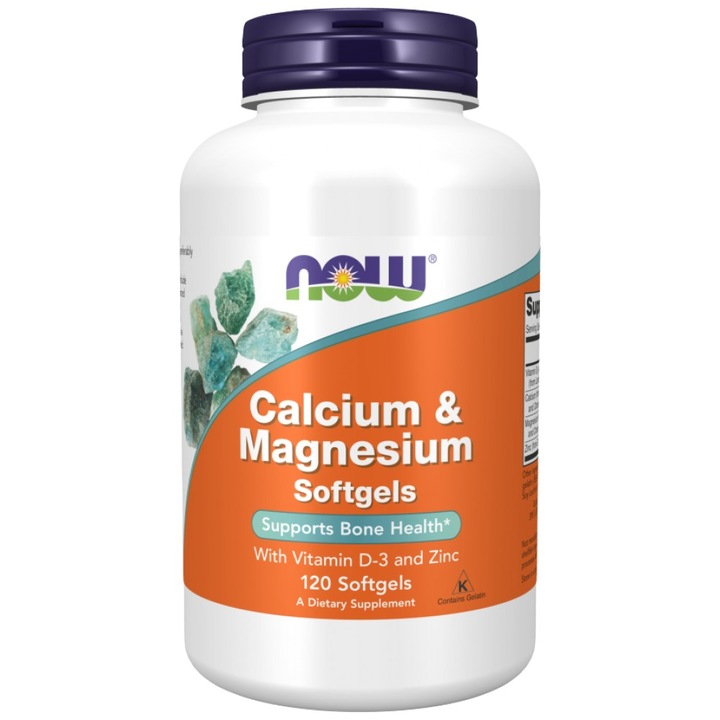 Хранителна добавка NOW Foods Calcium and Magnesium Softgels / with Vit D and Zinc, 120 Гел капсули