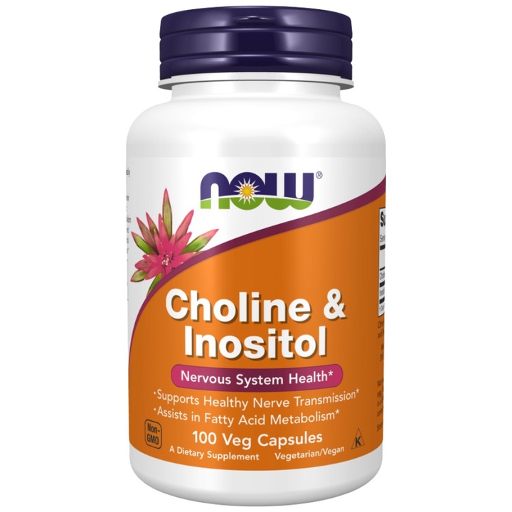 Хранителна добавка NOW Foods Choline and Inositol 500 mg, 100 капсули
