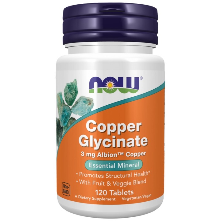 Хранителна добавка NOW Foods Copper Glycinate 3 mg Albion™ Copper Bisglycinate, 120 Таблетки