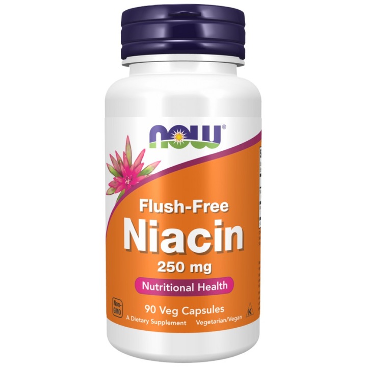 Хранителна добавка NOW Foods Flush-Free Niacin 250 mg, 90 капсули