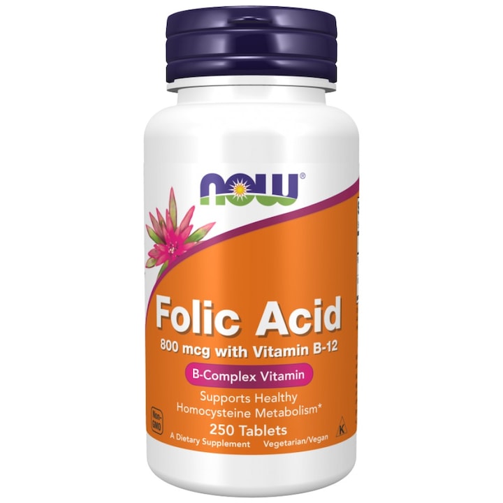 Acid folic + vitamina B12 800 mcg Now Foods Acid folic pentru sarcina 250 comprimate