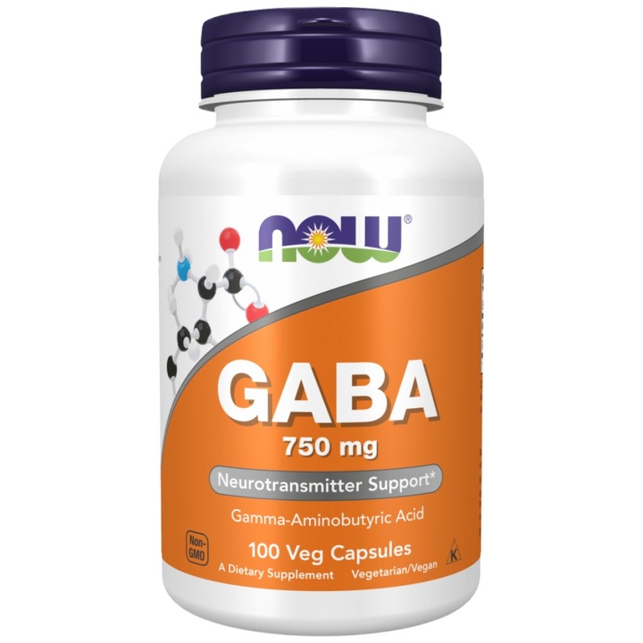 Supliment nutritiv NOW Foods GABA 750 mg, 100 capsule