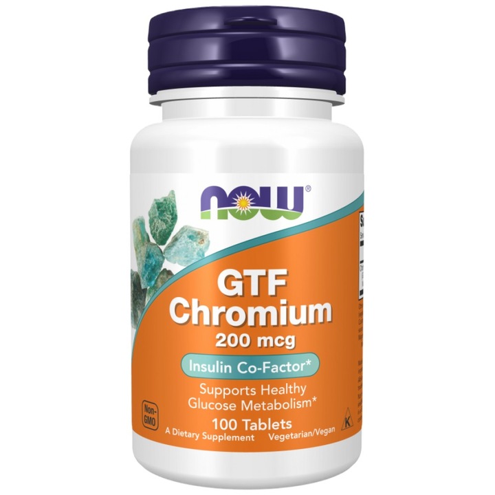 Хранителна добавка NOW Foods GTF Chromium 200 mcg, 100 Таблетки