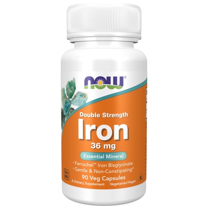 Táplálék-kiegészítő NOW Foods Iron 36 mg / Double Strength / Ferrochel Iron Bisglycinate, 90 kapszula
