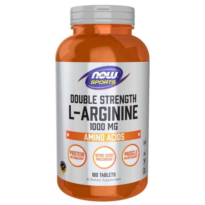 Хранителна добавка NOW Foods L-Arginine 1000 mg / Double Strength, 180 Таблетки